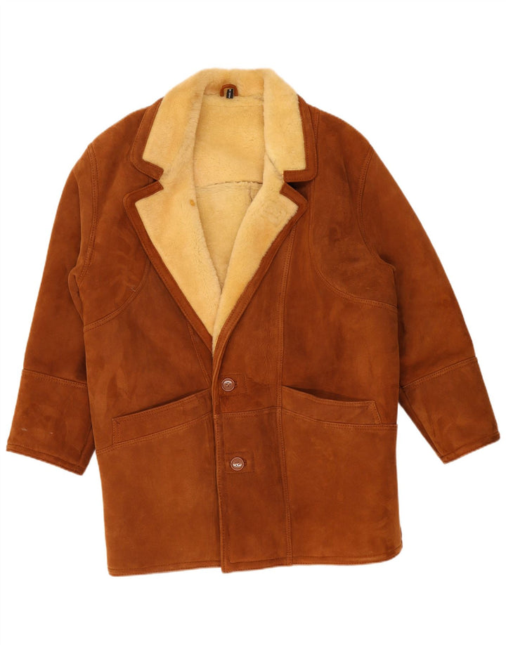Vintage hombres shearling chaqueta Reino Unido 40 gran marrón shearling
