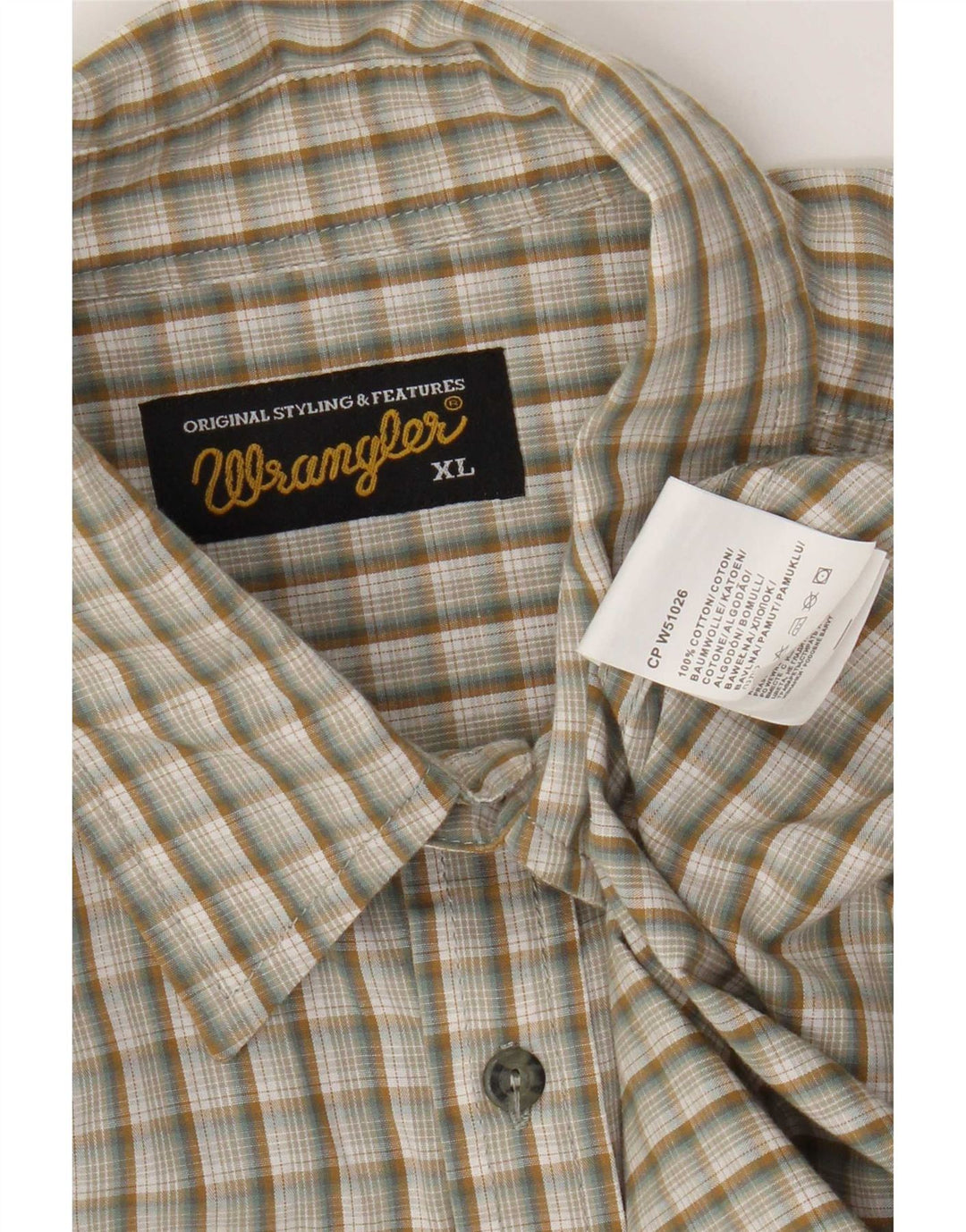 Camisa Wrangler Hombre XL Algodón Cuadros Beige