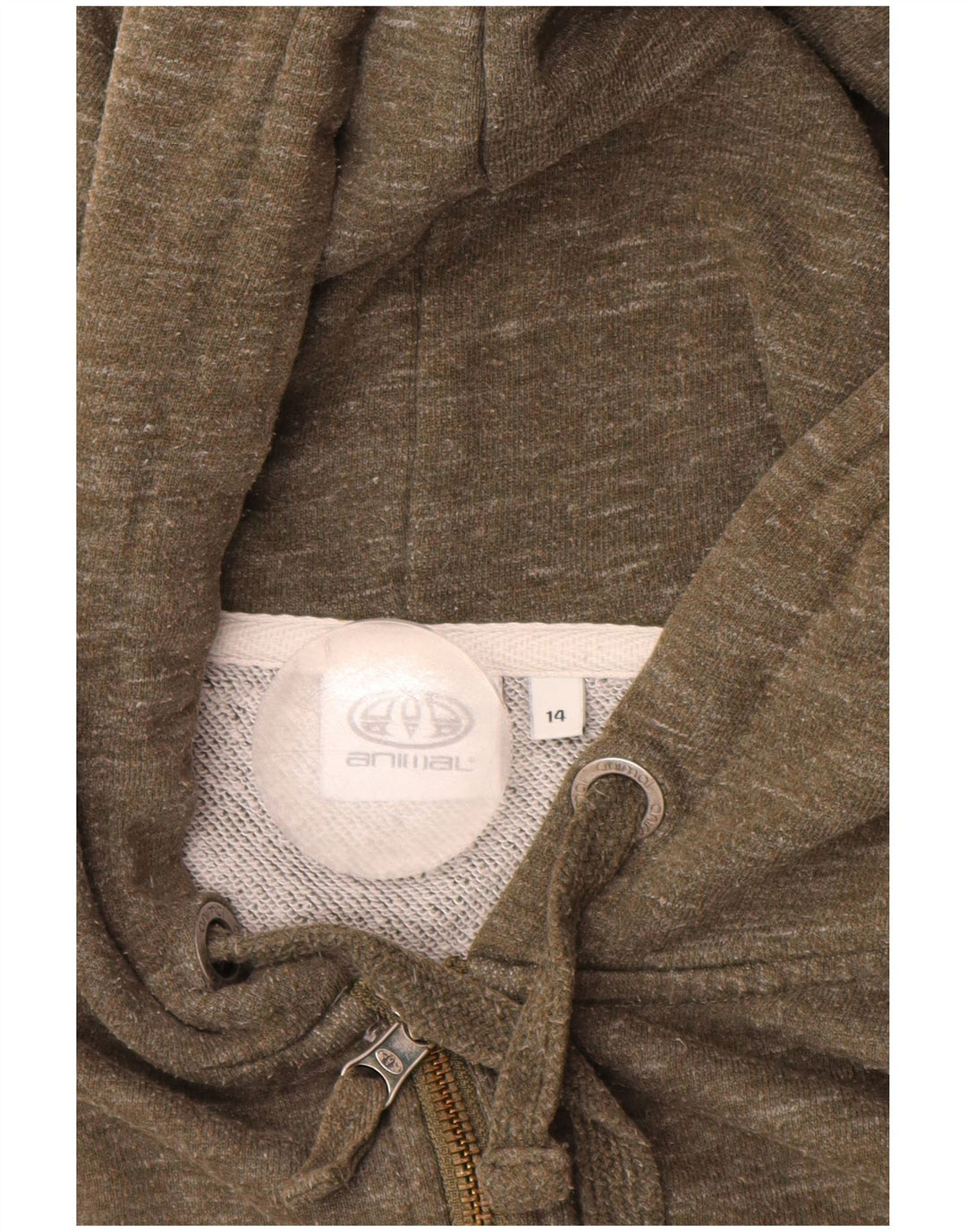 ANIMAL Suéter con capucha y cremallera para mujer Reino Unido 14 Grande Caqui Algodón moteado