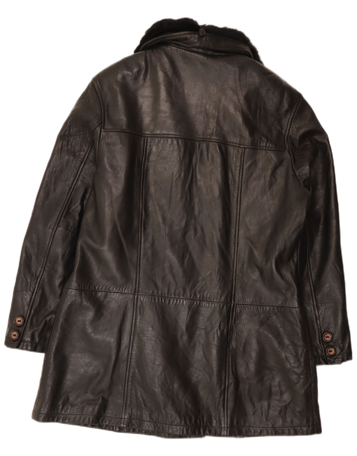 Zaffers Abrigo de piel con doble botonadura para mujer IT 42 Medium Black Leather