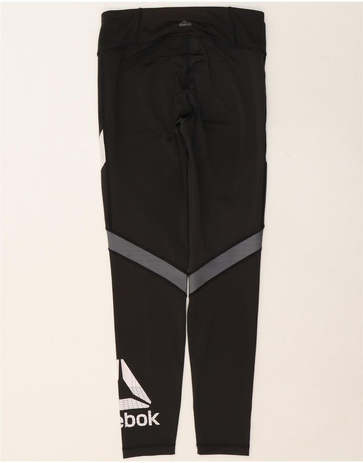 REEBOK Womens Graphic Leggings UK 12/14 Medium  Black Colourblock