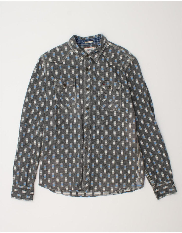 TOMMY HILFIGER Camisa para hombre Grande Gris Geométrico Algodón