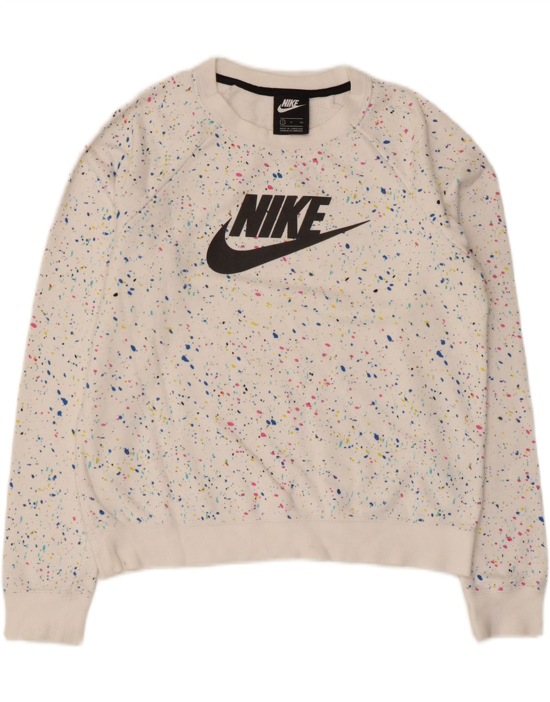 Nike Sudadera de gran tamaño con gráfico para mujer UK 10 Small White Spotted
