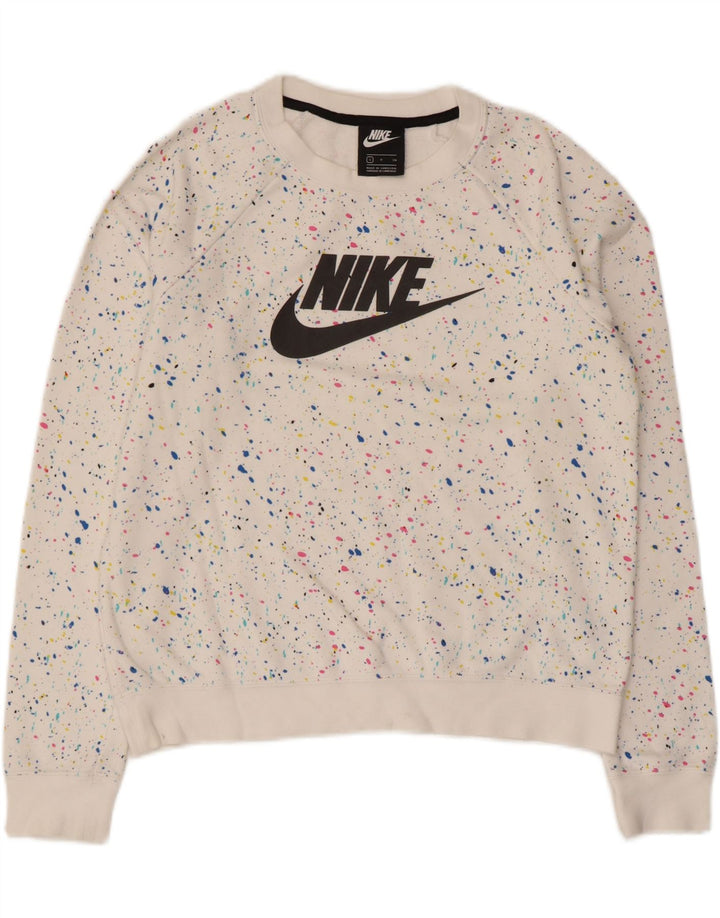 Nike Sudadera de gran tamaño con gráfico para mujer UK 10 Small White Spotted