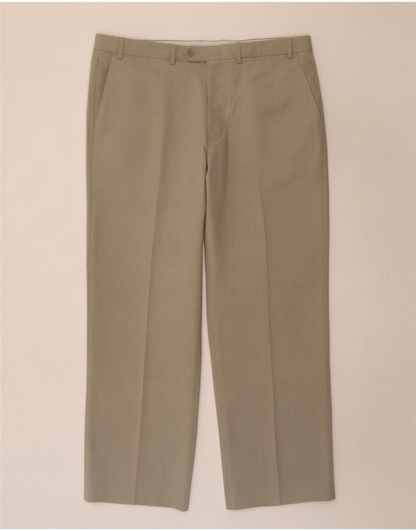 Marks & Spencer Pantalón de traje recto para hombre W38 L30 Poliéster beige