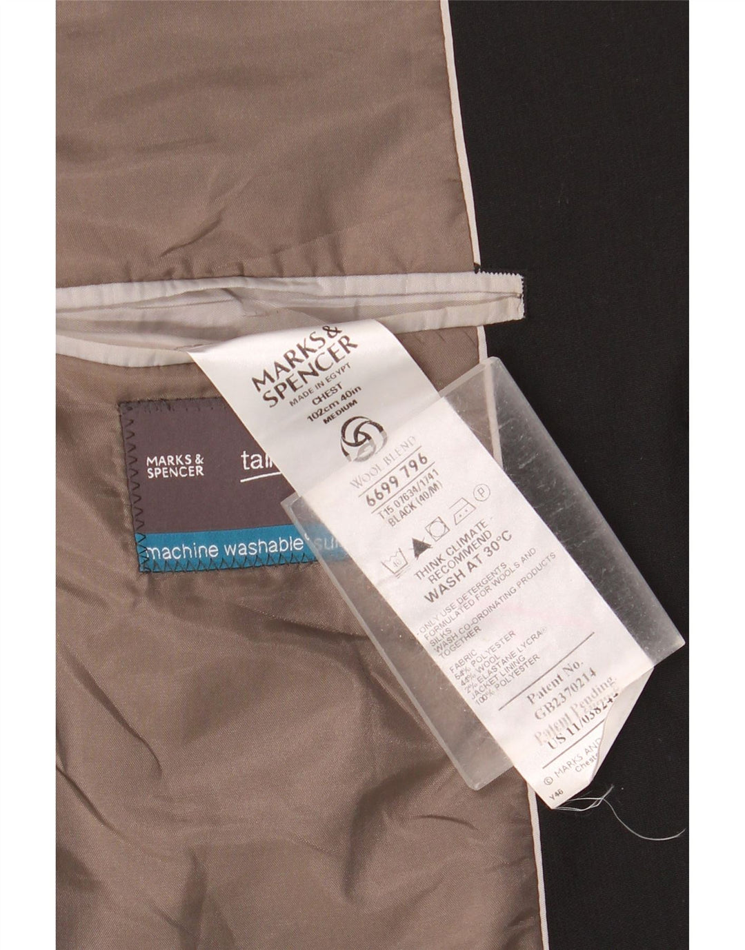 Marks & Spencer Chaqueta tipo blazer de 3 botones para hombre UK 40 Grande Poliéster negro
