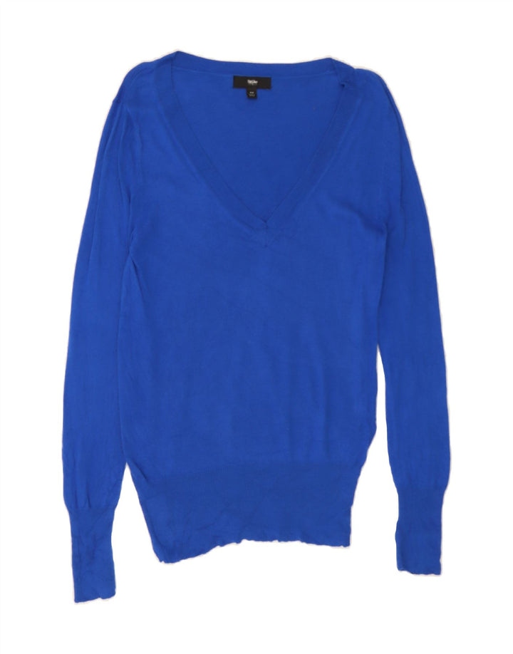 MOSSIMO Womens V-Neck Jumper Sweater UK 12 Medium Blue Nylon Vintage Mossimo and Second-Hand Mossimo from Messina Hembry 