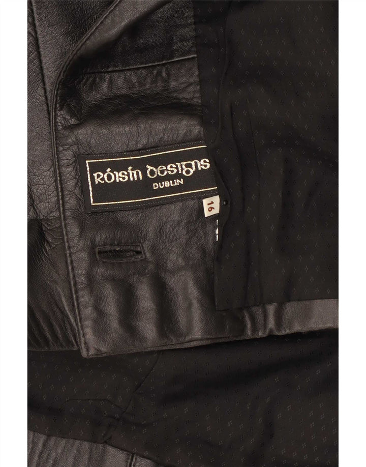 Vintage mujer 3/4 manga chaqueta de cuero de gran tamaño Reino Unido 16 grande negro