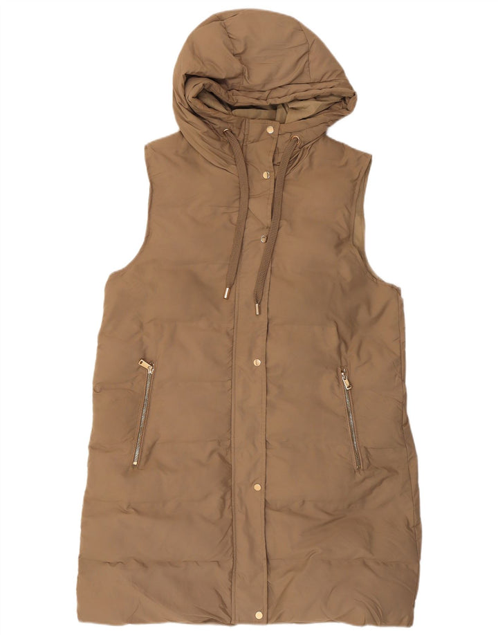 Zara Mujer Abrigo Acolchado Sin Mangas Con Capucha UK 44 Medium Beige