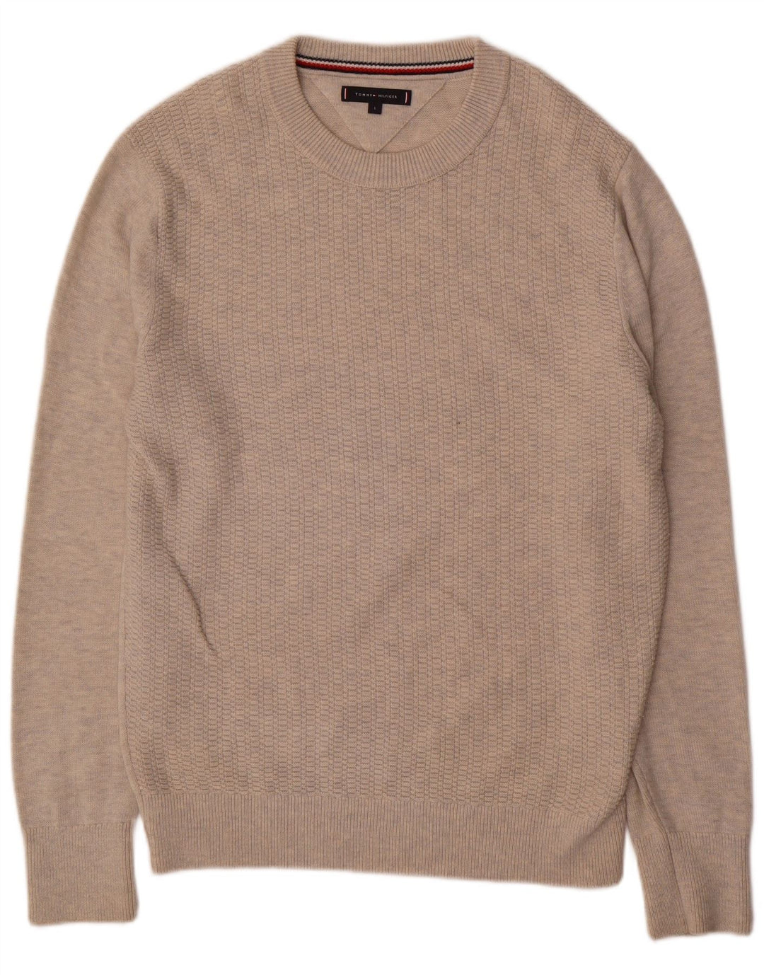 Tommy Hilfiger Suéter con cuello redondo para hombre, talla grande, color beige