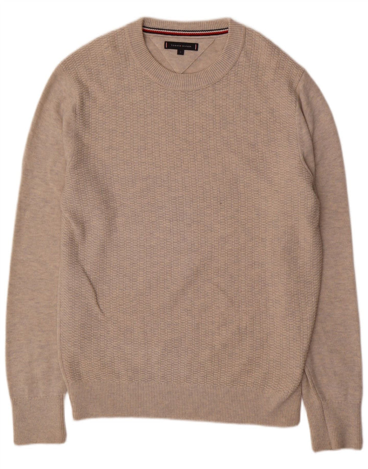 Tommy Hilfiger Suéter con cuello redondo para hombre, talla grande, color beige
