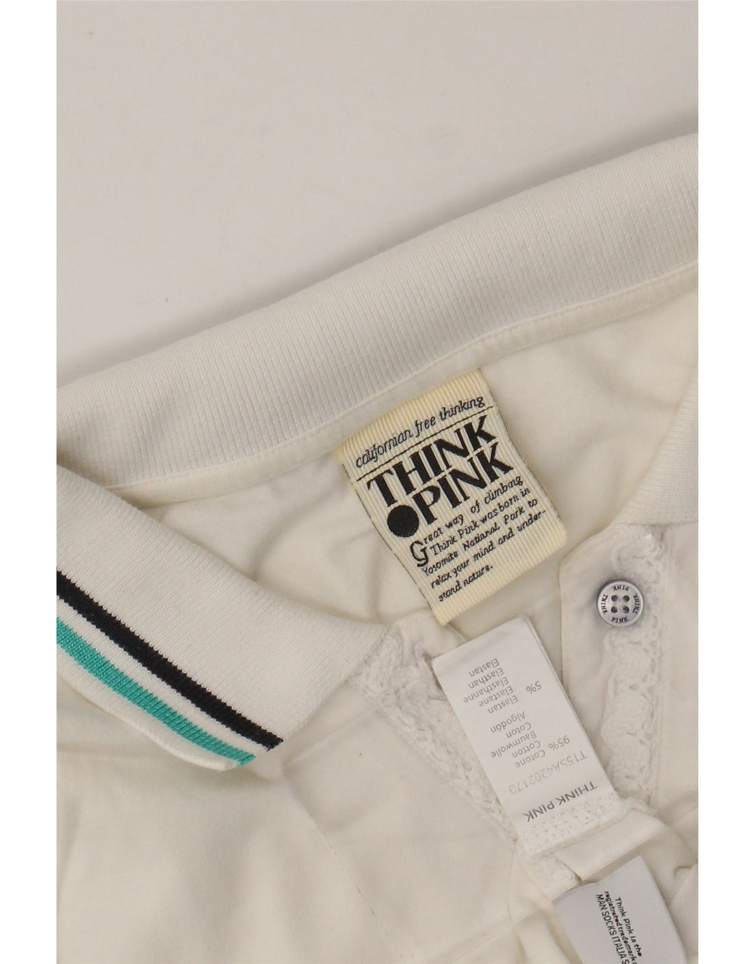 THINK PINK Polo gráfico para mujer UK 8 Small White Cotton