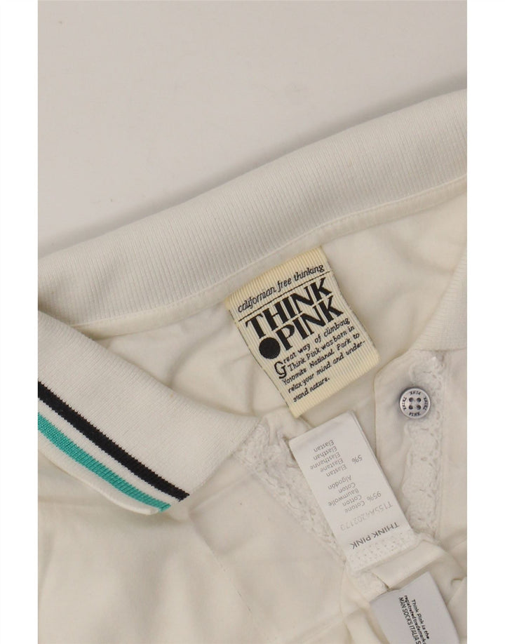 THINK PINK Polo gráfico para mujer UK 8 Small White Cotton