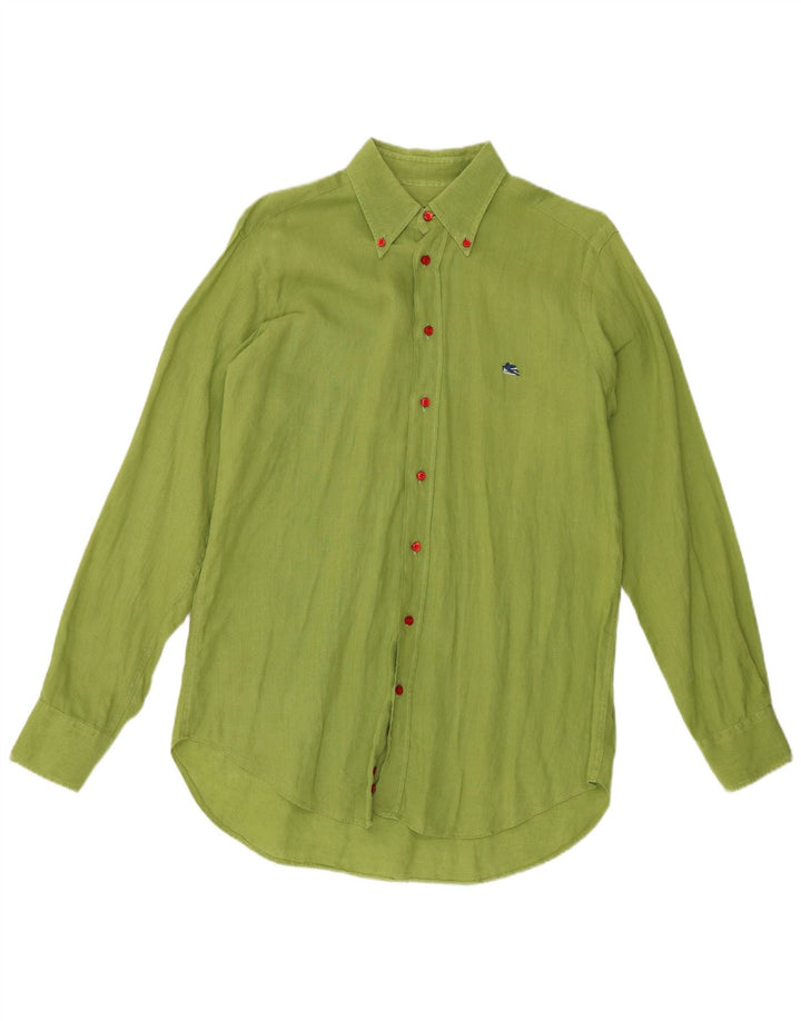 Camisa Etro Hombre Talla 40 Mediana Lino Verde