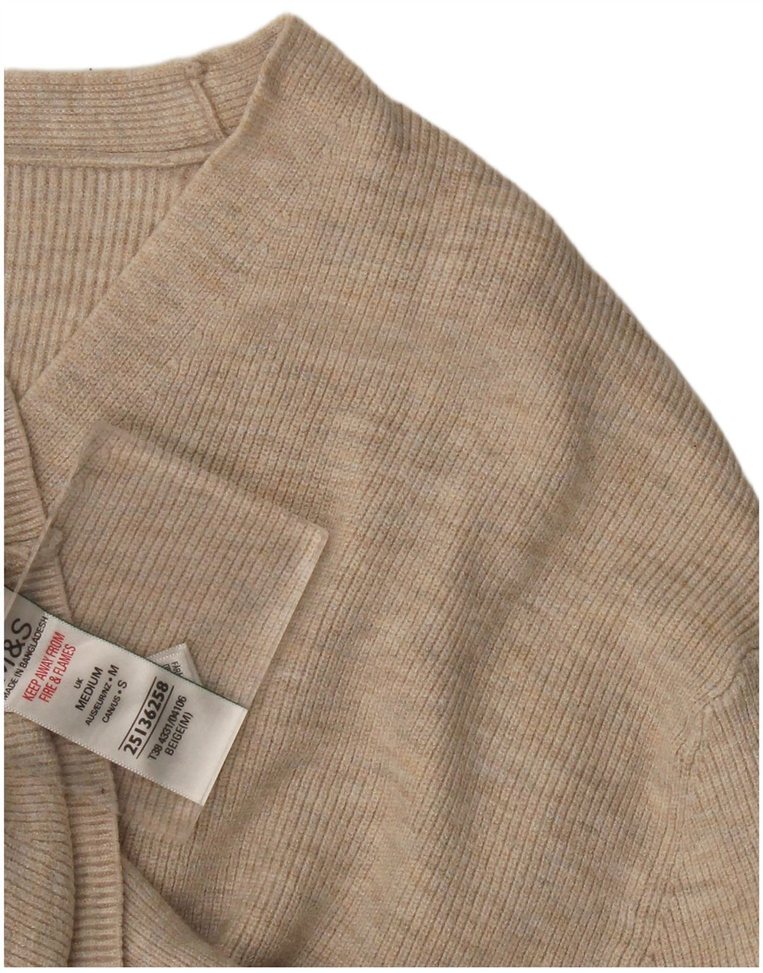 Marks & Spencer Jersey con Cuello en V para Mujer UK 44 Viscosa Beige Mediana