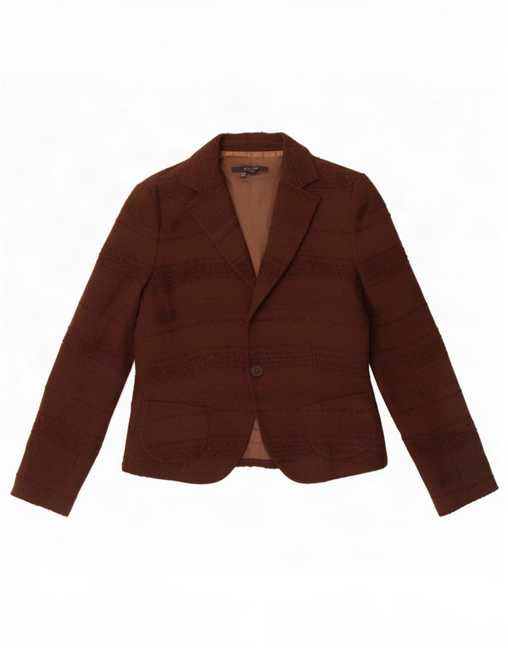 Zara Mujer Chaqueta Blazer De 1 Botón EU 38 Pequeña Lana A Rayas Marrón