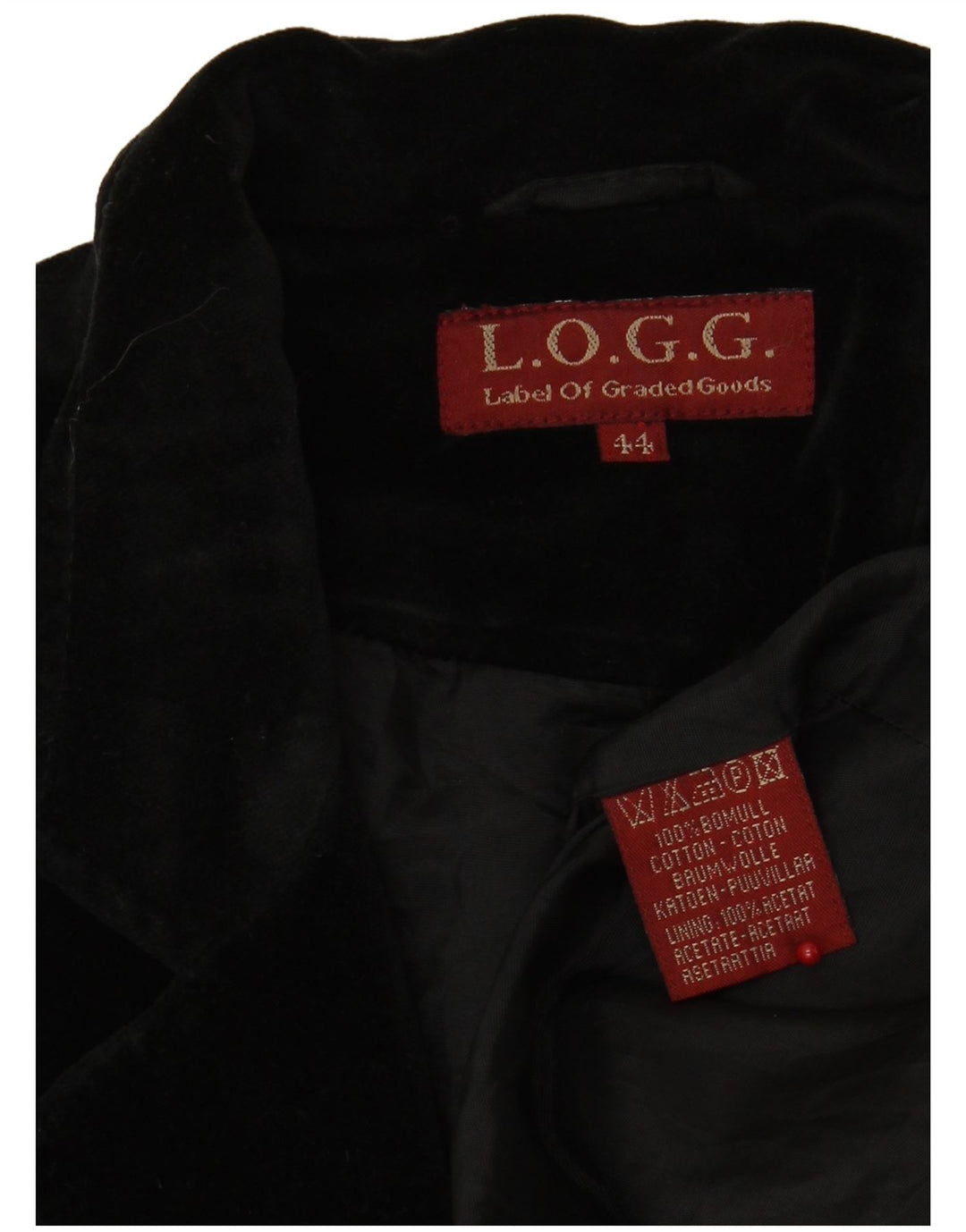 L.O.G.G Womens 3 Button Velvet Blazer Jacket IT 44 Medium Black Cotton
