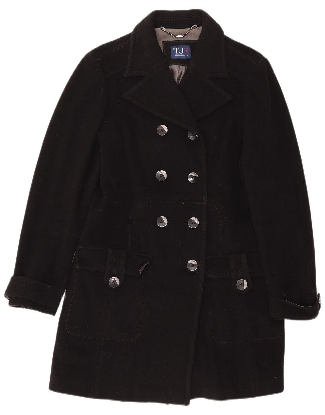 Abrigo Mujer Trussardi Jeans Cruzado IT 44 Mediano Lana Negro