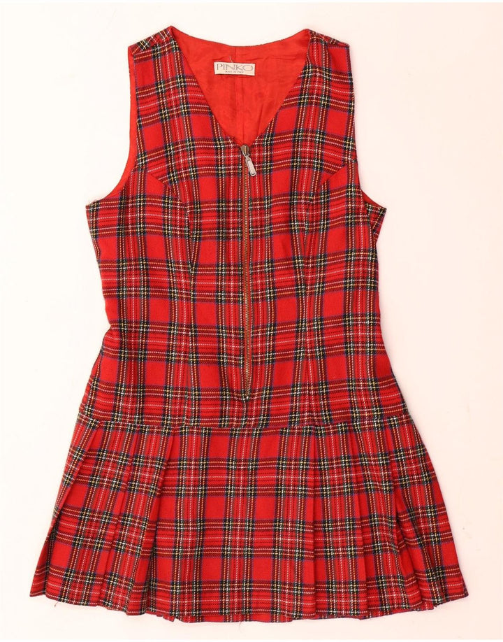 Pinko Vestido acampanado sin mangas para mujer UK 42 Medium Red Check