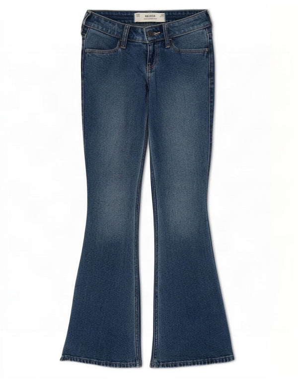 Hollister Jeans Acampanados Super Bajos Para Mujer US 00 2XS W23 L31 Algodón Azul