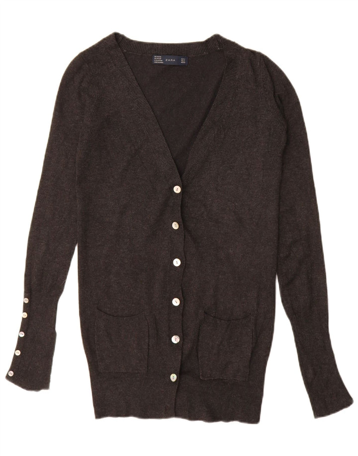 ZARA Cárdigan largo para mujer, talla 40, talla pequeña, rayón gris