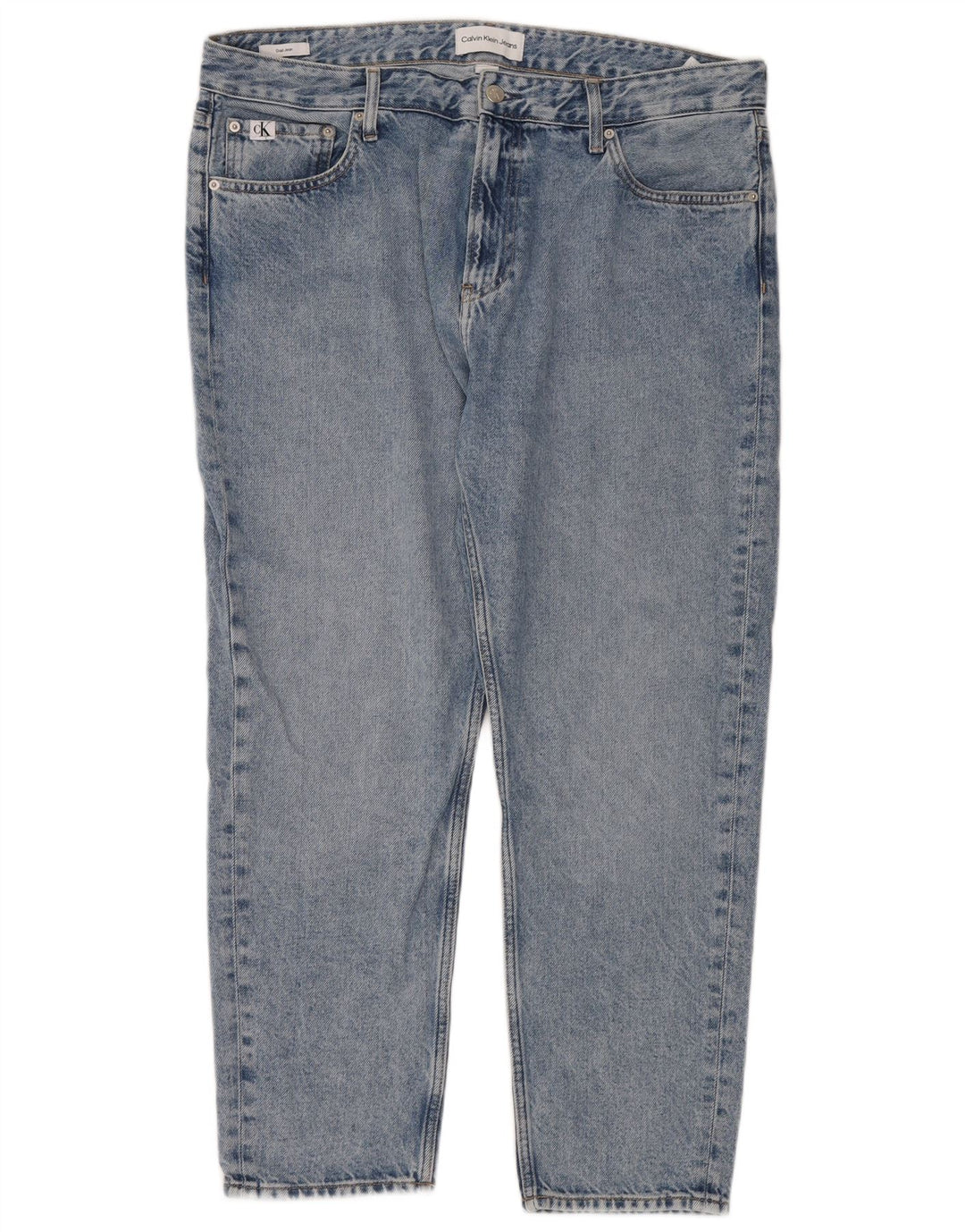 Calvin Klein Mens Dad Tapered Jeans recortados W36 L28 Algodón azul