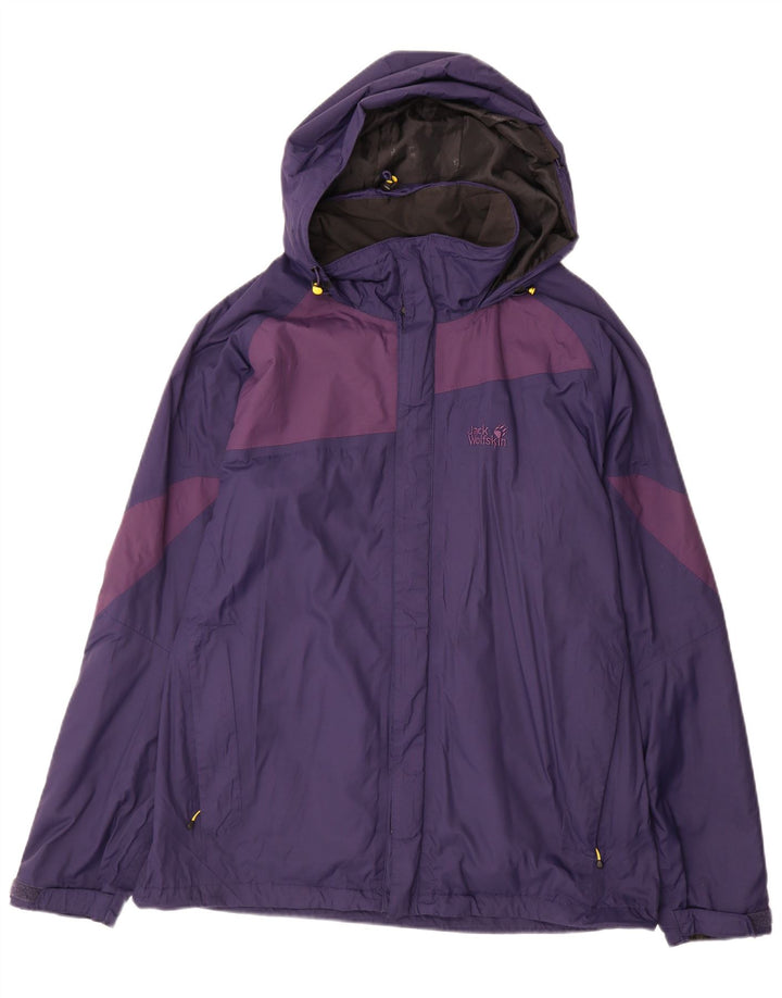 JACK WOLFSKIN Chaqueta impermeable con capucha para hombre UK 40/42 Large Purple Colourblock