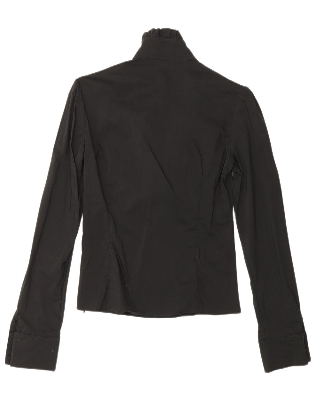 COVERI Blusa de manga larga con volantes en la parte delantera para mujer UK 10 Small Black Nylon