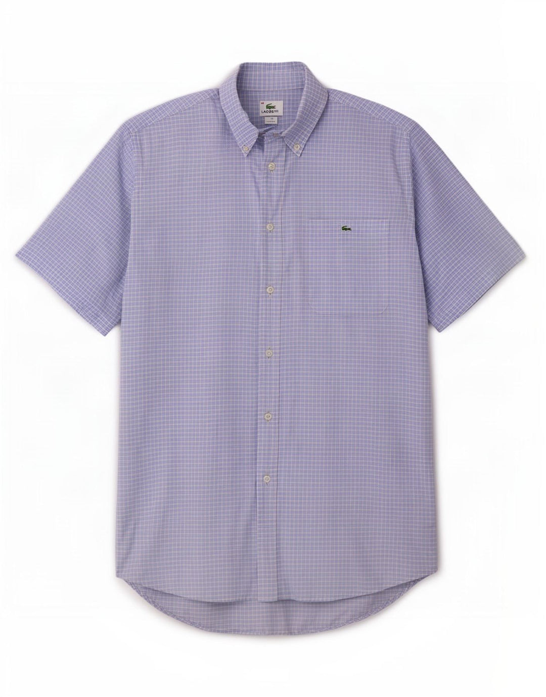Camisa Lacoste Hombre Manga Corta Talla 40 Algodón Cuadros Azul Medio