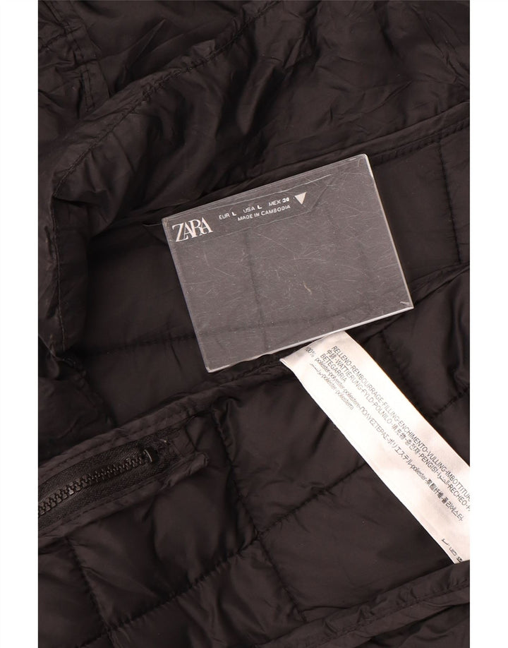 ZARA Mujer Abrigo Acolchado Con Capucha UK 46 Large Poliéster Negro