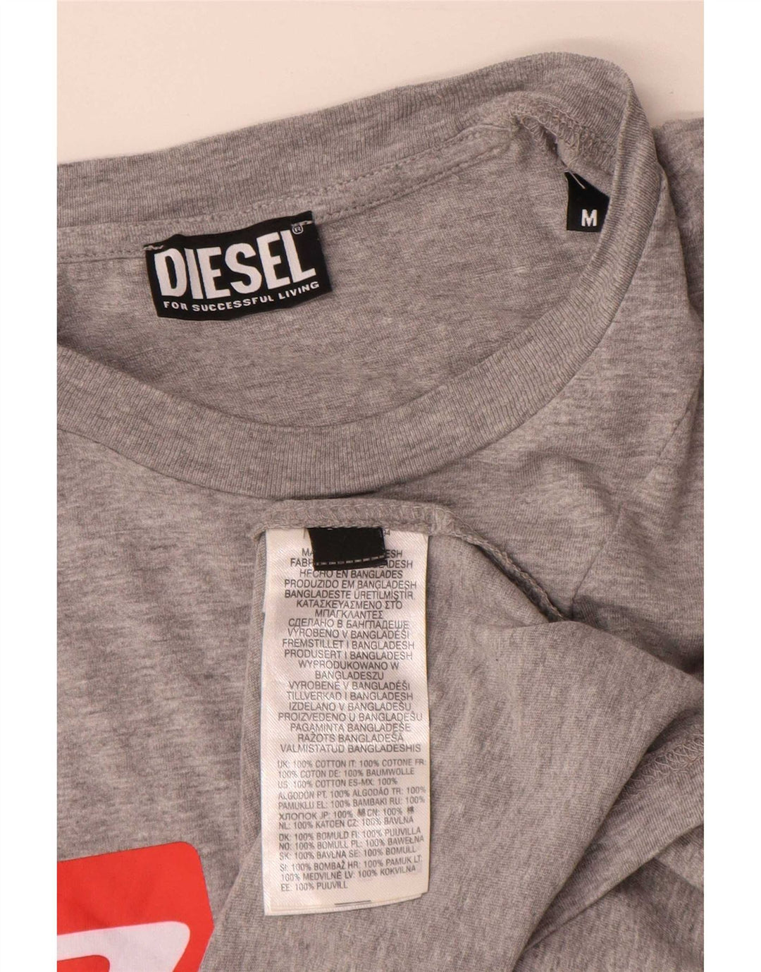 Diesel Hombre Camiseta Gráfica Top De Algodón Moteado Gris Medio