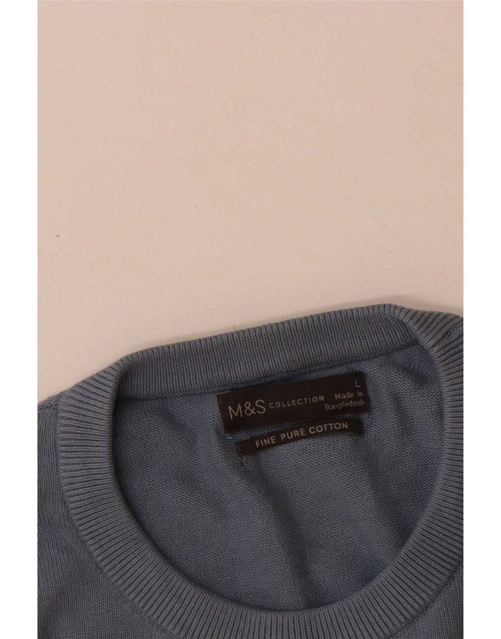 Marks & Spencer - Jersey de cuello redondo para hombre, talla grande, algodón azul