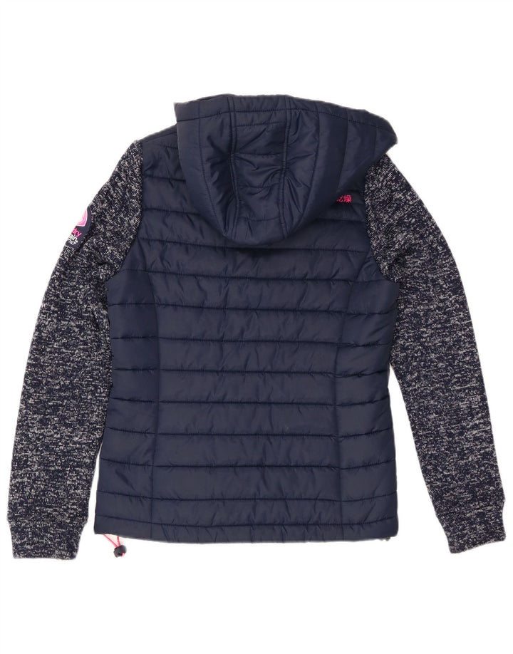 Superdry Chaqueta Acolchada Con Capucha Para Mujer UK 8 Small Poliéster Moteado Azul Marino