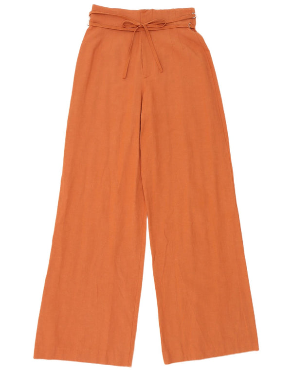 Zara Mujer Pantalones Casuales De Pierna Ancha Medianos W28 L32 Viscosa Naranja