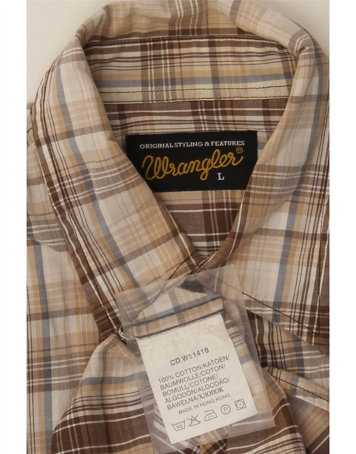 Camisa Wrangler Hombre Grande Beige Cuadros Algodón