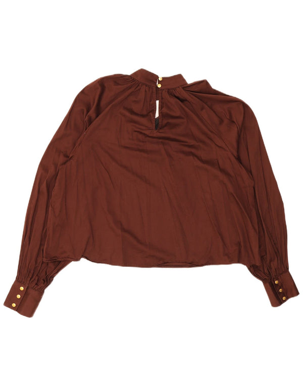 Biba Blusa corta de manga larga para mujer UK 44 Grande Algodón marrón