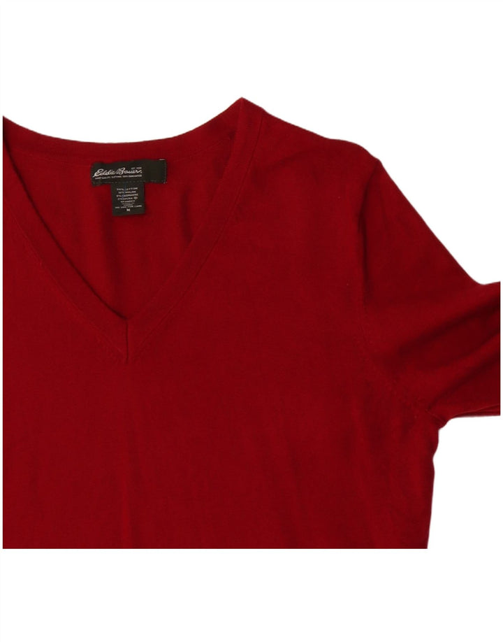 EDDIE BAUER Suéter con cuello en V para mujer UK 14 Algodón rojo mediano