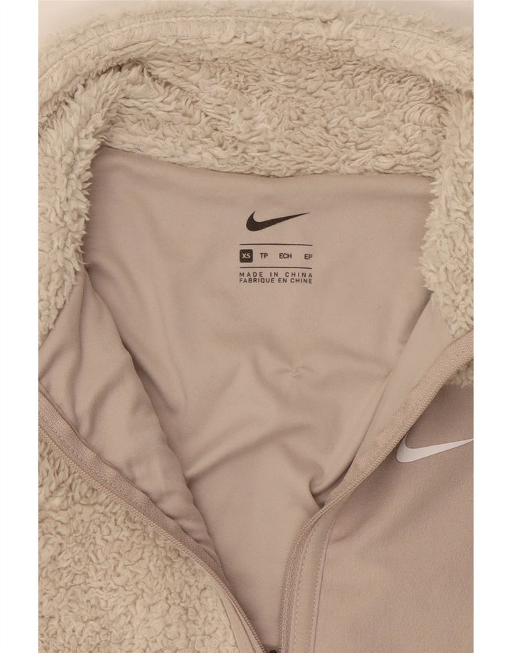 NIKE Chaqueta polar extragrande para mujer UK 6 XS Beige Colorblock Poliéster