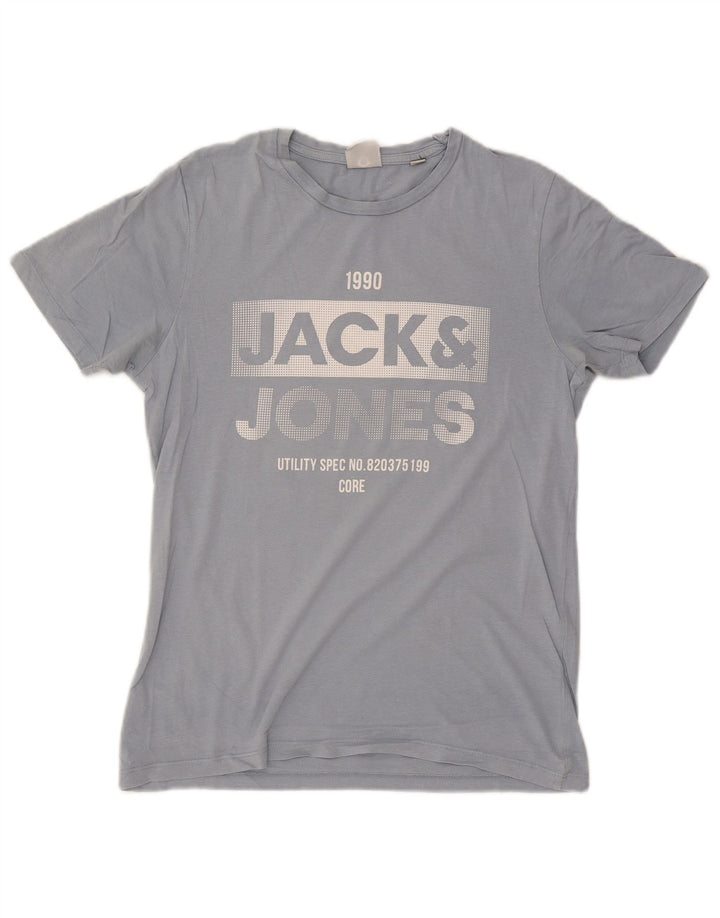 Jack & Jones Hombre Camiseta Gráfica Top Algodón Azul Medio