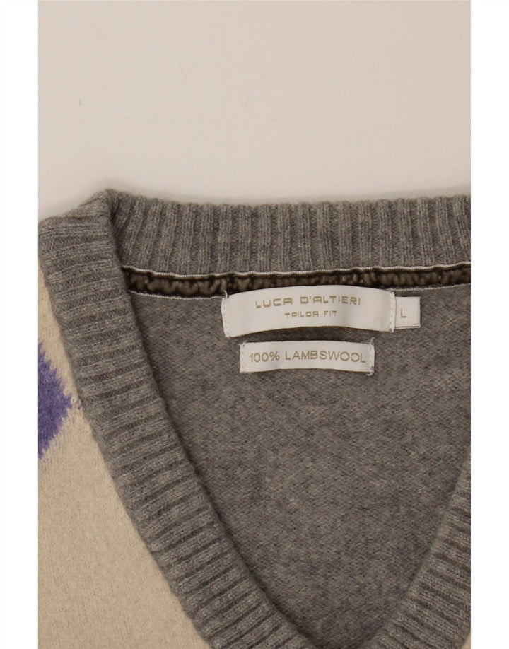 LUCA D'ALTIERI Mens Tailored Fit V-Neck Jumper Sweater Large Grey Vintage Luca D'altieri and Second-Hand Luca D'altieri from Messina Hembry 