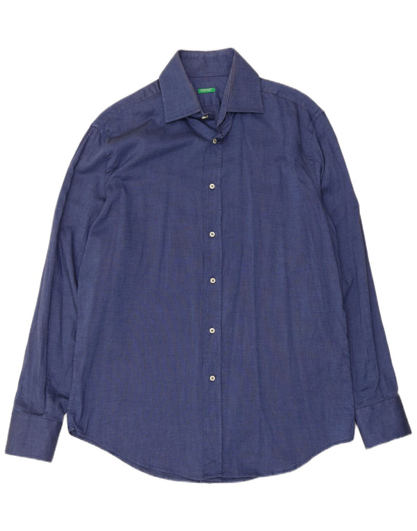 Camisa Benetton Hombre XL Azul Marino Algodón