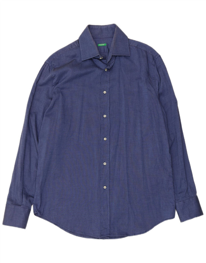 Camisa Benetton Hombre XL Azul Marino Algodón