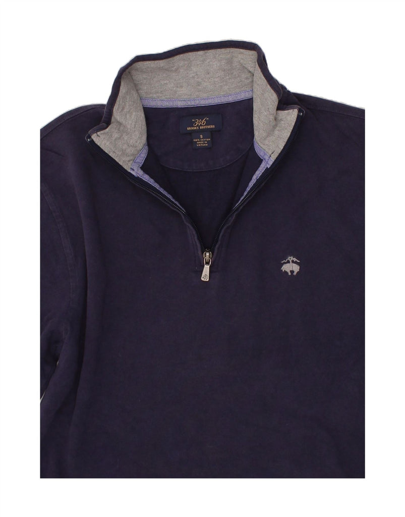 BROOKS BROTHERS Mens Zip Neck T-Shirt Top Small Navy Blue Cotton Vintage Brooks Brothers and Second-Hand Brooks Brothers from Messina Hembry 