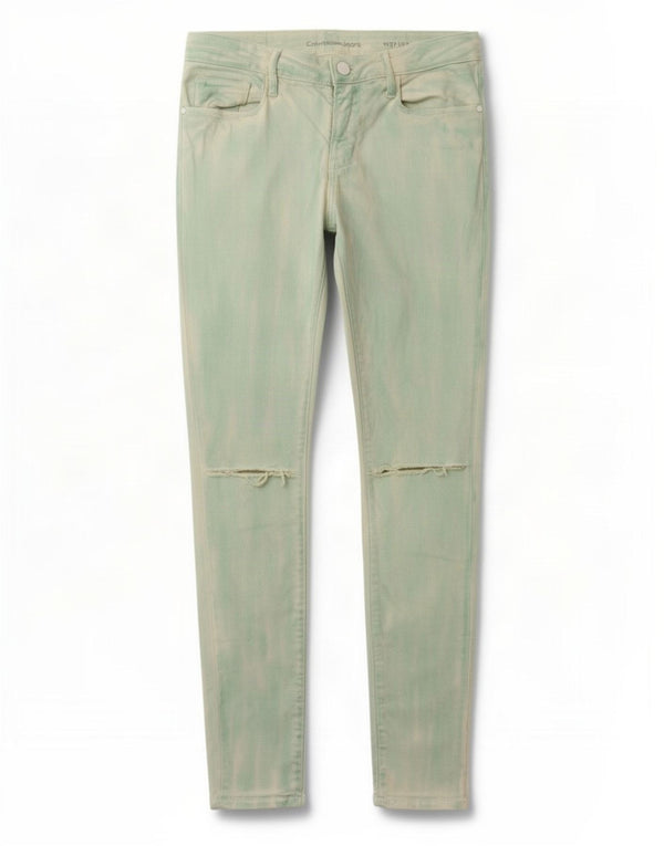 Calvin Klein Jeans Ajustados Desgastados para Mujer W27 L32 Tie Dye Turquesa