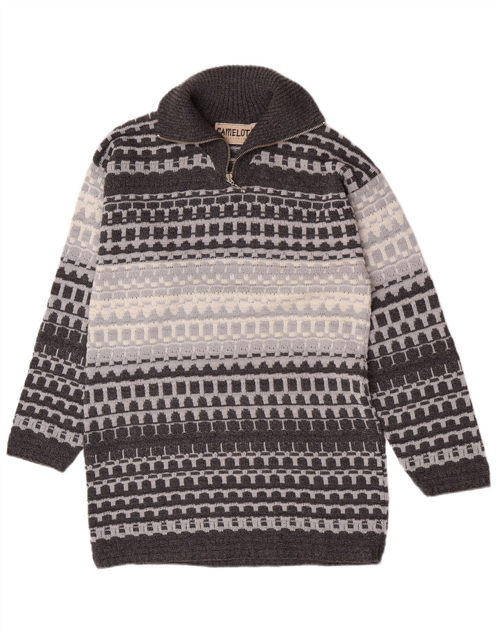 Camelot Jersey De Cuello Con Cremallera Para Hombre Pequeño Gris Geométrico Clásico
