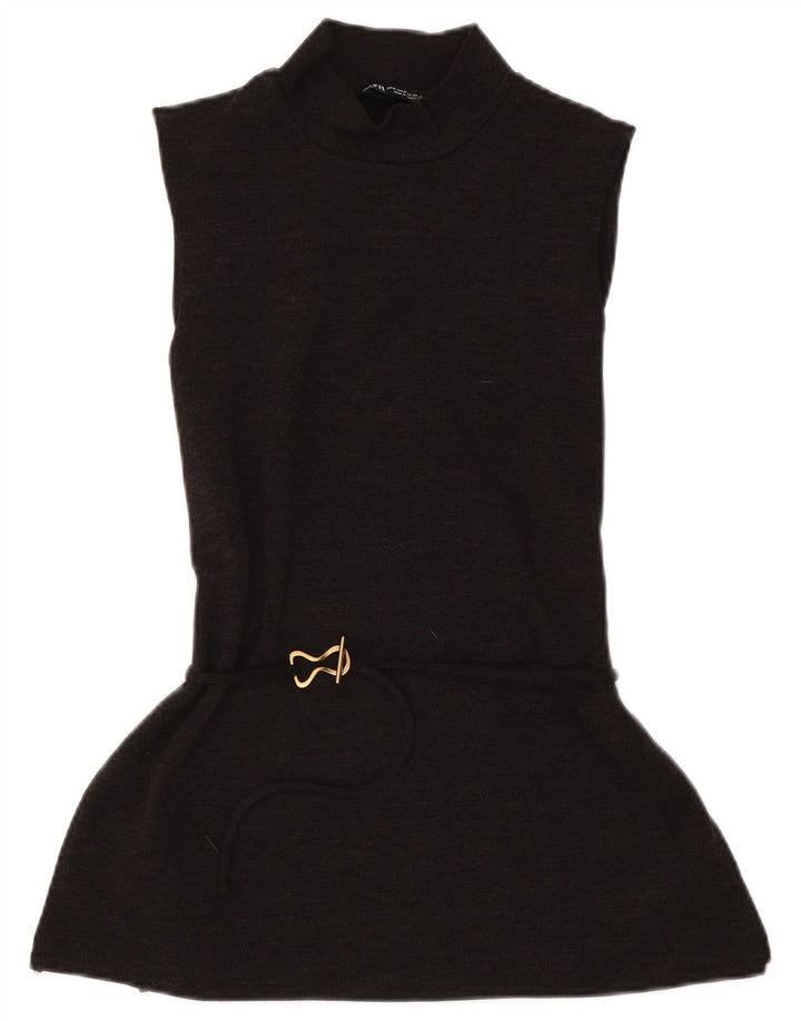 Zara Mujer Vestido Básico Sin Mangas UK 42 Marrón Medio Poliéster