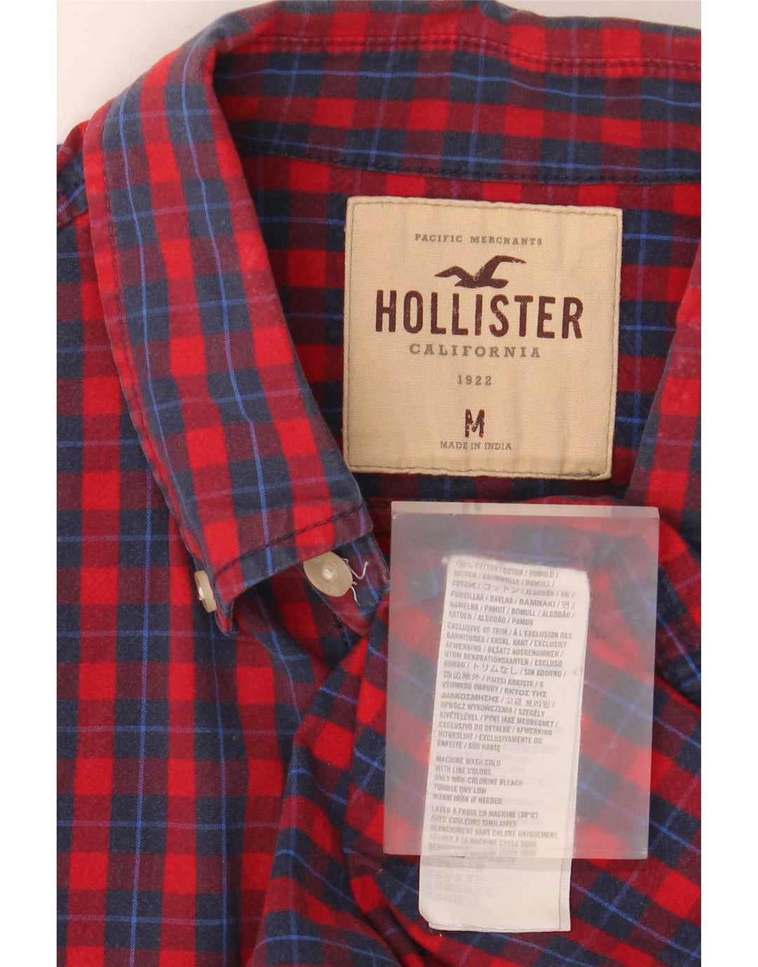 Camisa Hollister Hombre Algodón A Cuadros Rojo Mediano
