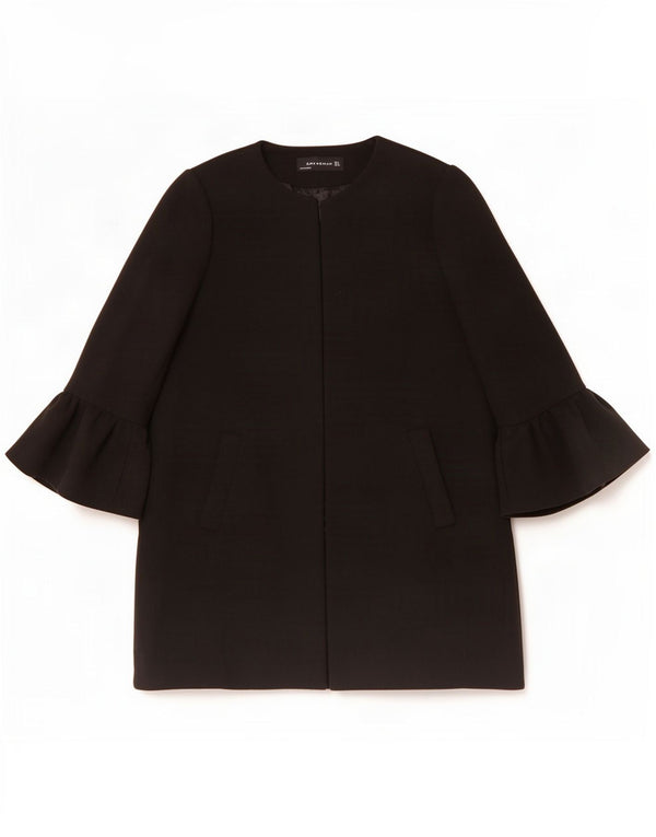 Zara Mujer Abrigo Abierto UK 46 Grande Poliéster Negro