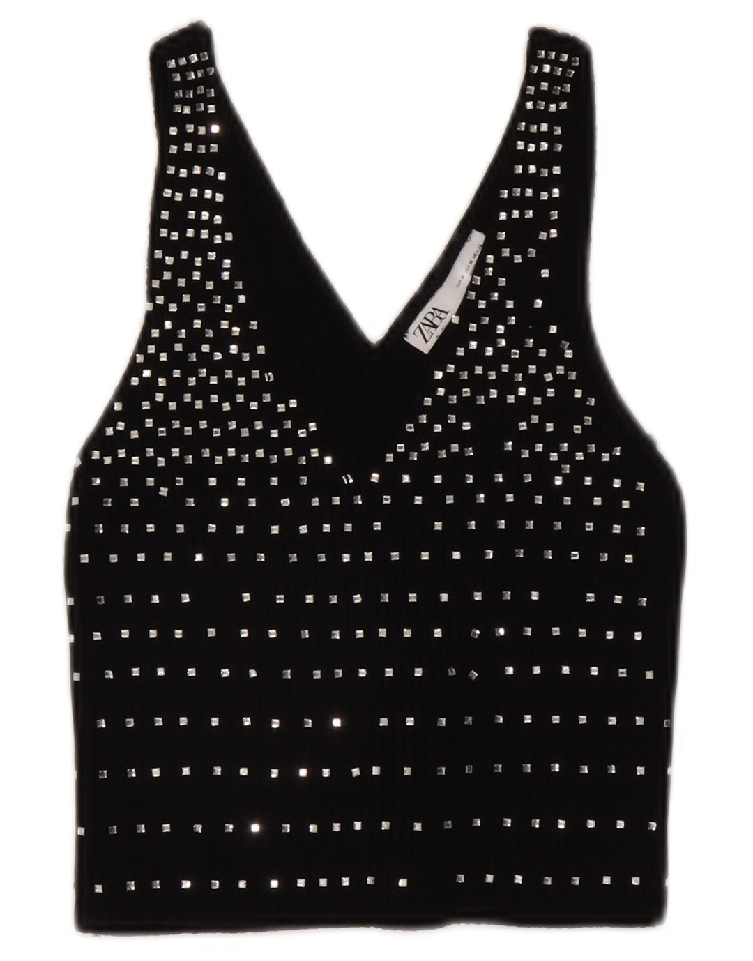 Zara Top corto sin mangas para mujer UK 42 Medium Black Spotted