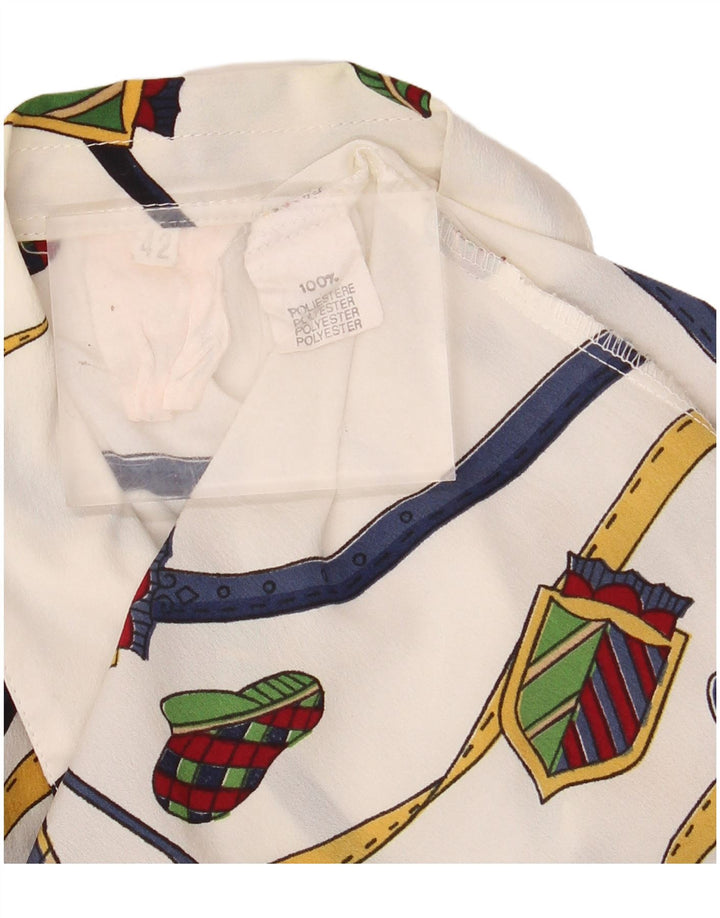 VINTAGE Patrón abstracto de mujer Ver a través de camisa IT 42 Blanco medio